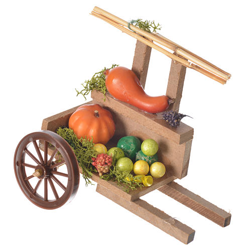 Cart with vegetable in wax, nativity accessory 10x12x8cm 1