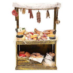 Cibo in miniatura presepe: Banco formaggi e salumi in cera cm 40x25x12,5 presepe