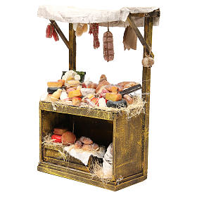 Cibo in miniatura presepe: Banco formaggi e salumi in cera cm 40x25x12,5 presepe