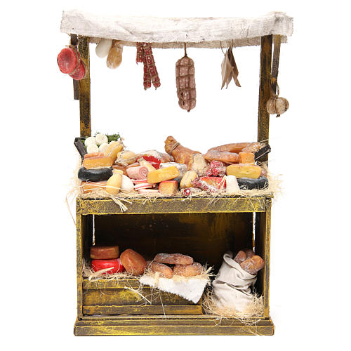 Nativity meat and cheese stall in wax, 41x22.5x15cm 1