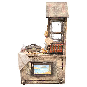 Nativity pizza maker stall in wax, 41x22.5x15cm