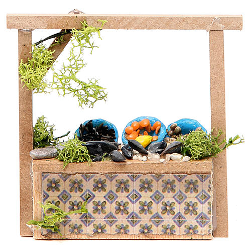 Nativity fish and mussels stall in wax, 10.5x11x4cm 1