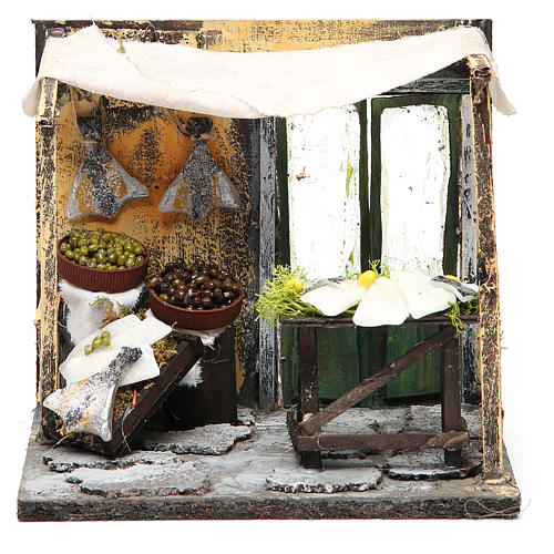 Nativity salted codfish seller stall in wax, 18x20x14cm 1