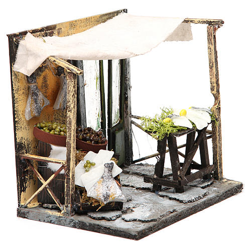 Nativity salted codfish seller stall in wax, 18x20x14cm 3