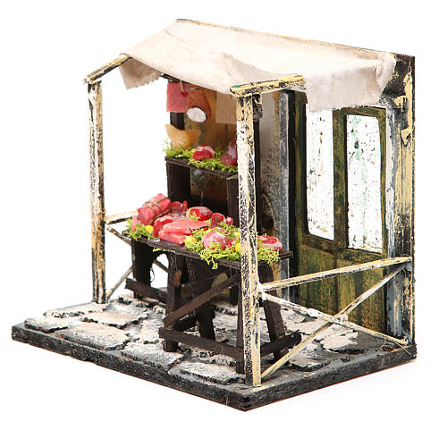 Bottega macellaio in cera presepe 18x20x14 cm 2