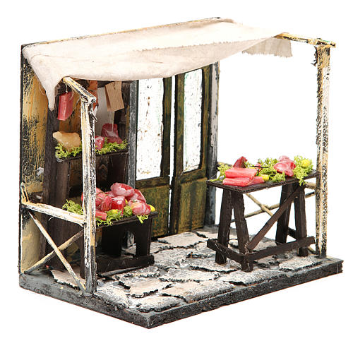 Nativity butcher's stall in wax, 18x20x14cm 3
