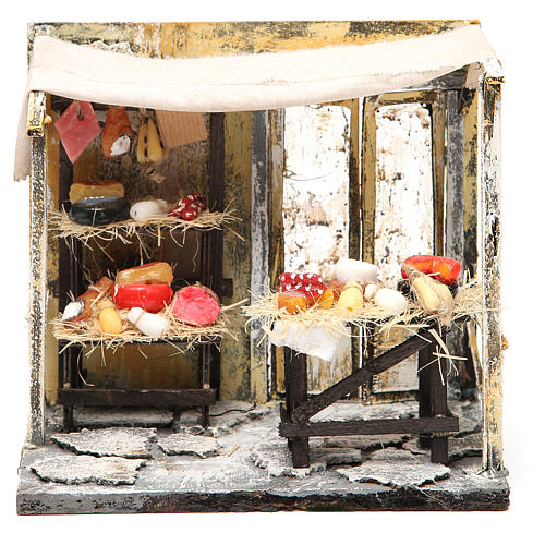 Nativity cured meat seller stall in wax, 18x20x14cm 1