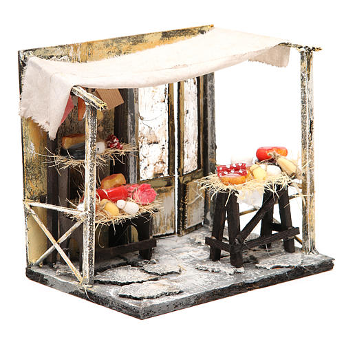 Nativity cured meat seller stall in wax, 18x20x14cm 3