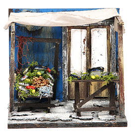 Nativity fishmonger stall in wax, 18x20x14cm