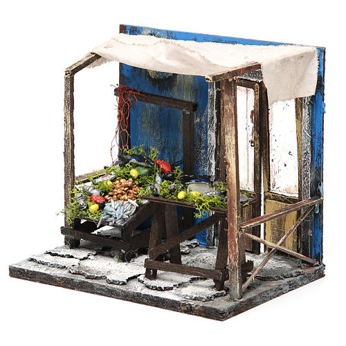 Nativity fishmonger stall in wax, 18x20x14cm 2