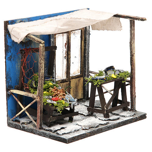 Nativity fishmonger stall in wax, 18x20x14cm 3