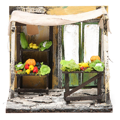 Nativity Fruit seller stall in wax, 18x20x14cm 1