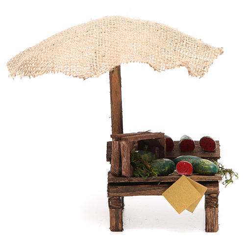 Workshop nativity with beach umbrella, watermelons 16x10x12cm 1