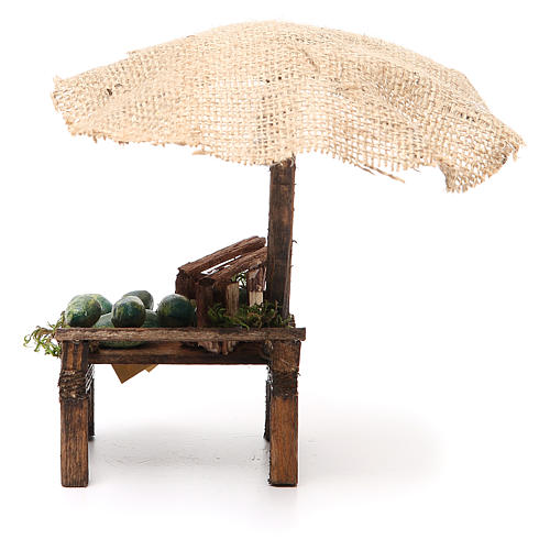 Workshop nativity with beach umbrella, watermelons 16x10x12cm 4