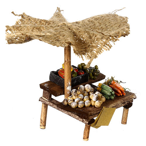 Workshop nativity with beach umbrella, vegetables 12x10x12cm 3