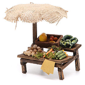Aliments en miniature: Banc crèche avec parasol légumes 12x10x12 cm
