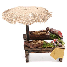 Aliments en miniature: Banc charcuterie oeufs crèche avec parasol 12x10x12 cm