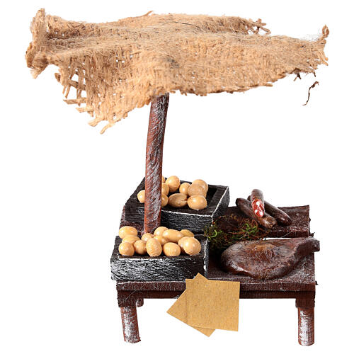 Banchetto salumi uova presepe 12 cm con ombrello 16x10x12 cm 1