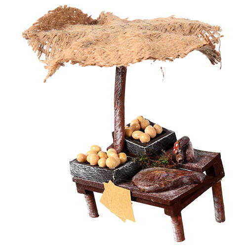 Banchetto salumi uova presepe 12 cm con ombrello 16x10x12 cm 2