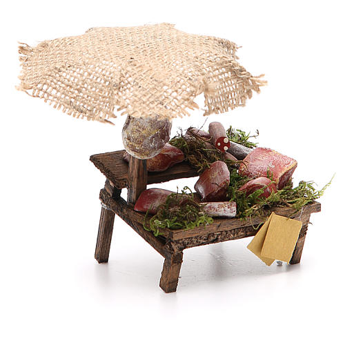 Workshop nativity with beach umbrella, cured meats 12x10x12cm 3