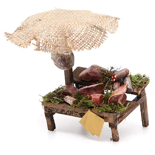 Workshop nativity with beach umbrella, cured meats 12x10x12cm 2