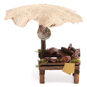 Cibo in miniatura presepe: Banchetto presepe salumi carne con ombrello 16x10x12 cm
