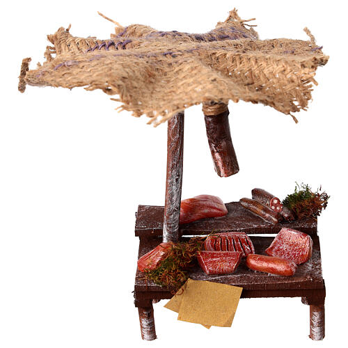 Banchetto salumi carne con ombrello presepe 12 cm 16x10x12 1