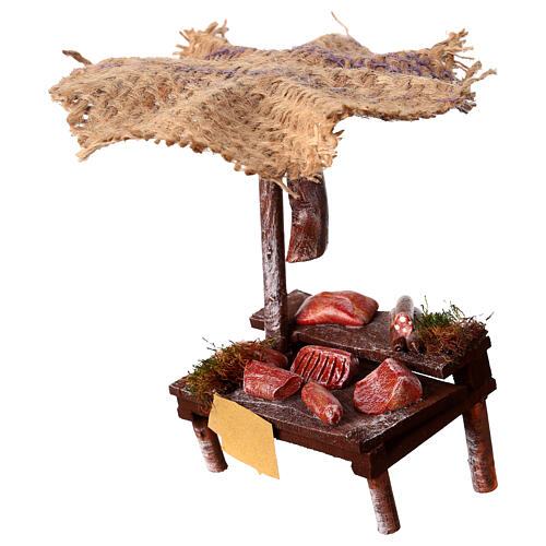 Banchetto salumi carne con ombrello presepe 12 cm 16x10x12 2