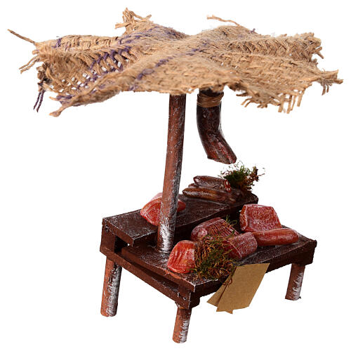 Banchetto salumi carne con ombrello presepe 12 cm 16x10x12 3