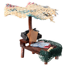 Negozio con ombrello pesce cozze 12x10x12 presepe 10 cm