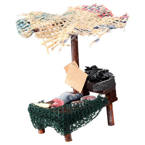 Negozio con ombrello pesce cozze 12x10x12 presepe 10 cm 3