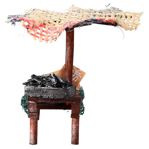 Negozio con ombrello pesce cozze 12x10x12 presepe 10 cm 4