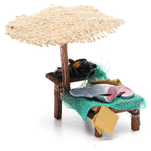 Stoisko z parasolem z rybami i małżami 12x10x12 cm 4