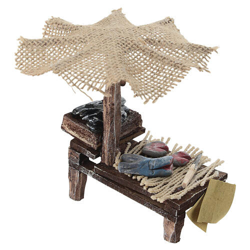 Loja de presépio com chapéu-de-sol peixe mexilhões 12x10x12 cm 3