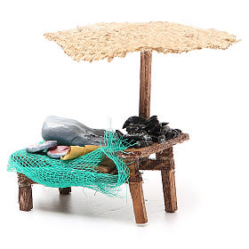 Workshop nativity with beach umbrella, fish and mussels 12x10x12cm