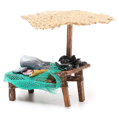 Workshop nativity with beach umbrella, fish and mussels 12x10x12cm 2