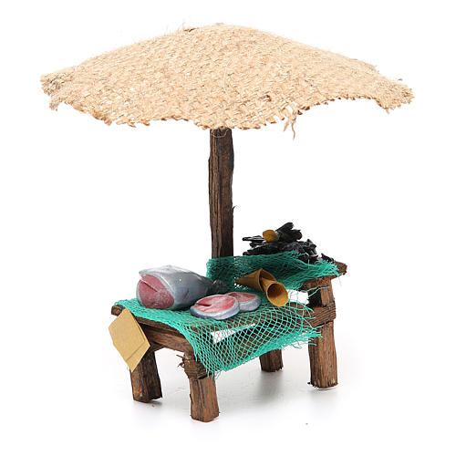 Workshop nativity with beach umbrella, fish and mussels 16x10x12cm 3