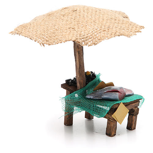 Workshop nativity with beach umbrella, fish and mussels 16x10x12cm 4