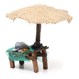 Loja presépio com chapéu de sol peixe e mexilhões 16x10x12 cm