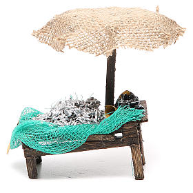 Banc de marché crèche avec parasol sardines moules 12x10x12 cm