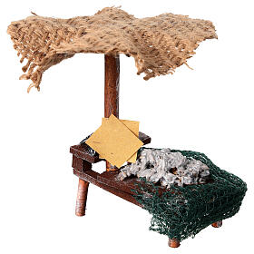 Banc de marché crèche avec parasol sardines moules 12x10x12 cm