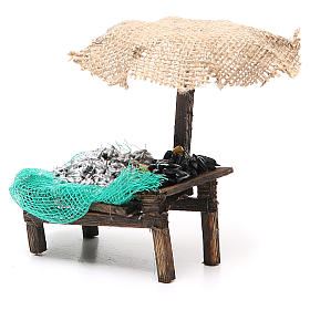 Stoisko z parasolem z sardynkami i  małżami 12x10x12 cm
