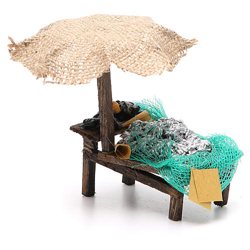 Stoisko z parasolem z sardynkami i  małżami 12x10x12 cm 4