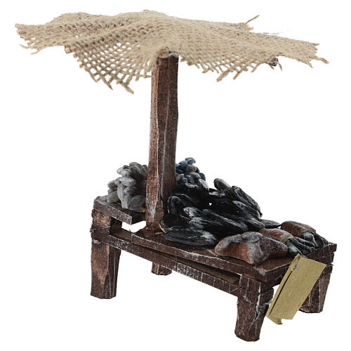 Loja presépio com chapéu-de-sol mexilhões amêijoas 12x10x12 cm 3