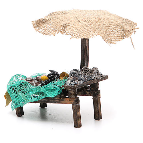 Workshop nativity with beach umbrella, mussels and clams 12x10x12cm 2