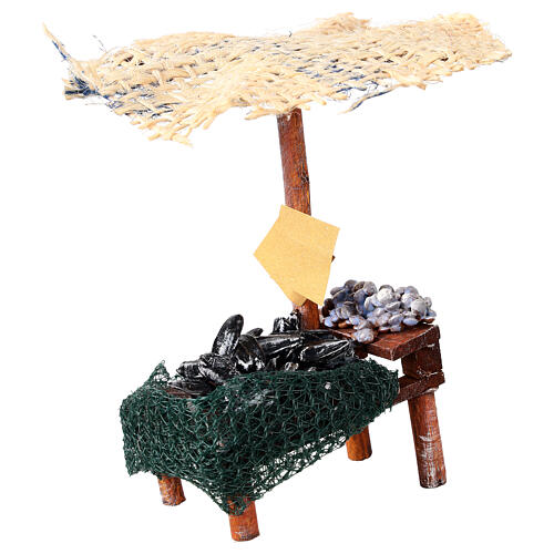 Banco presepe cozze vongole con ombrello 16x10x12 presepe 12 cm 3