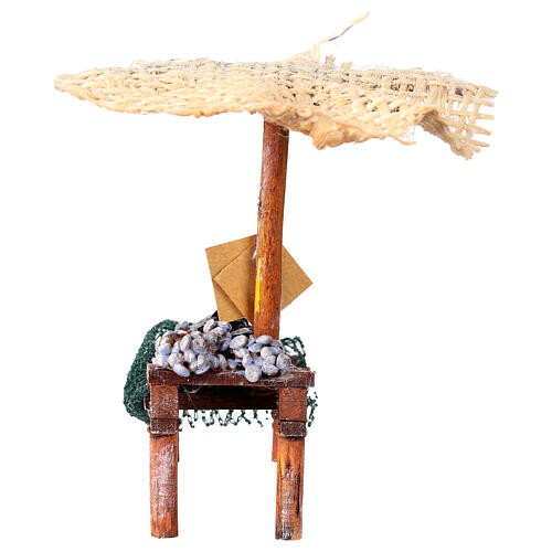 Banco presepe cozze vongole con ombrello 16x10x12 presepe 12 cm 4