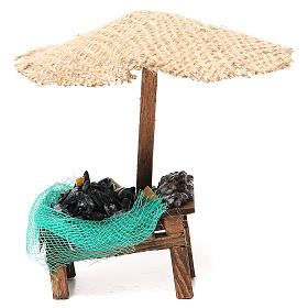 Nativity Bench mussels and clams and beach umbrella 16x10x12cm