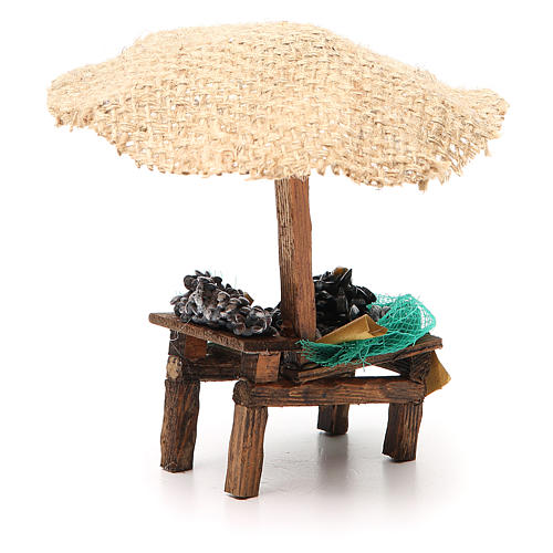 Nativity Bench mussels and clams and beach umbrella 16x10x12cm 3