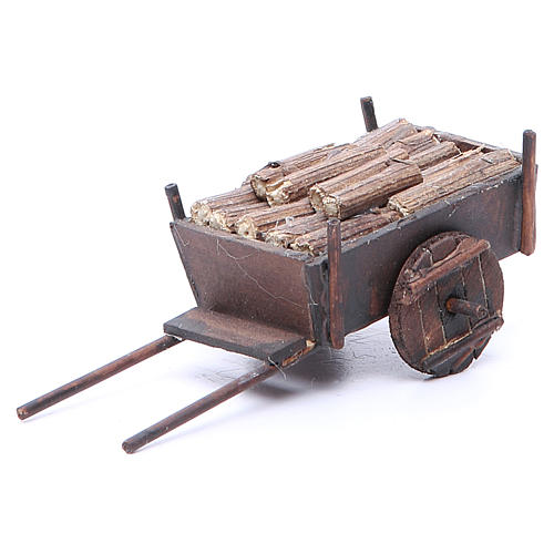 Cart with wood for Neapolitan Nativity, measuring 5x13x7cm 1